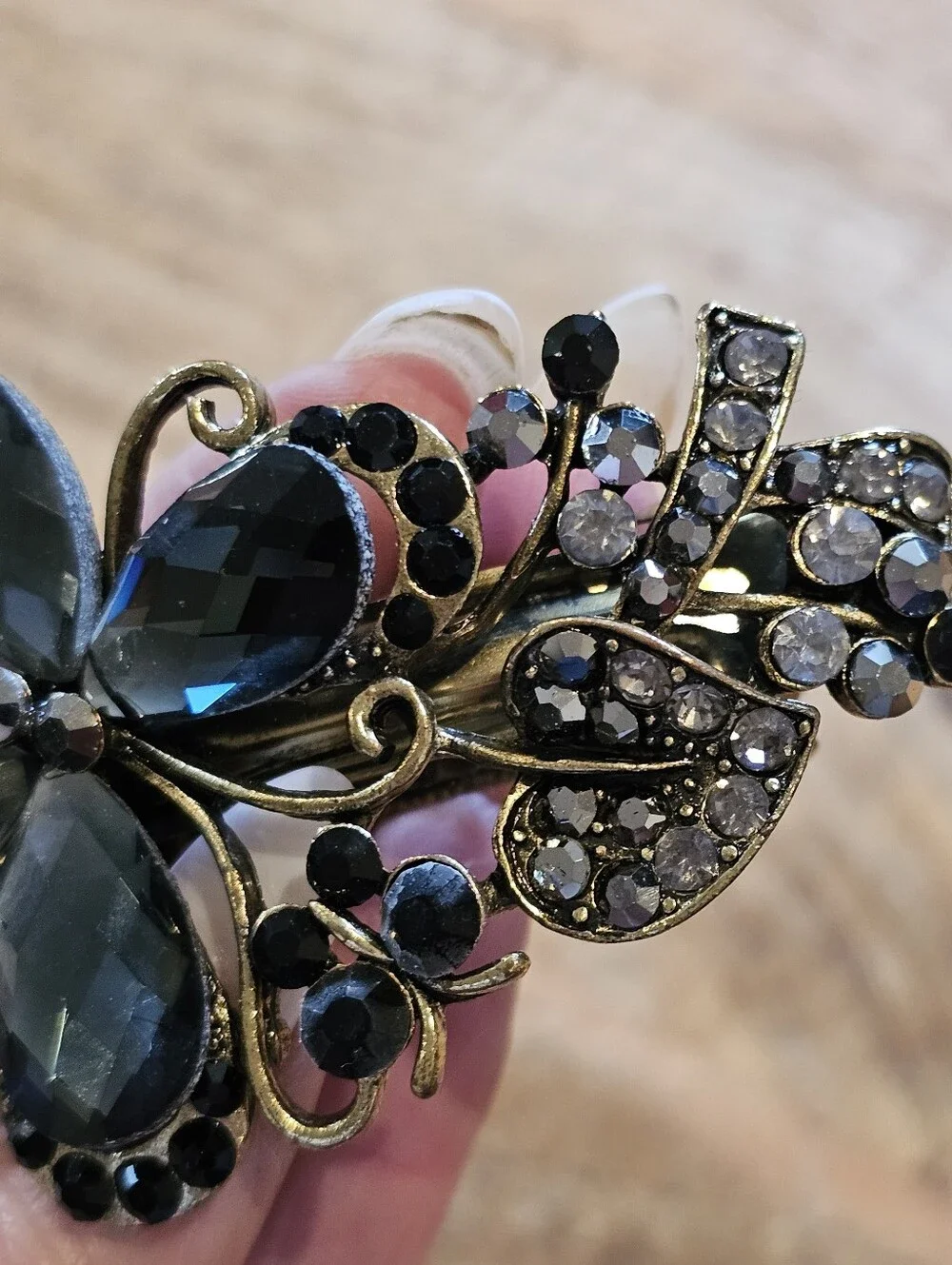 NWOT Antiqued Bronze Black & Gunmetal Crystal Butterfly Hair Clip/Barrette